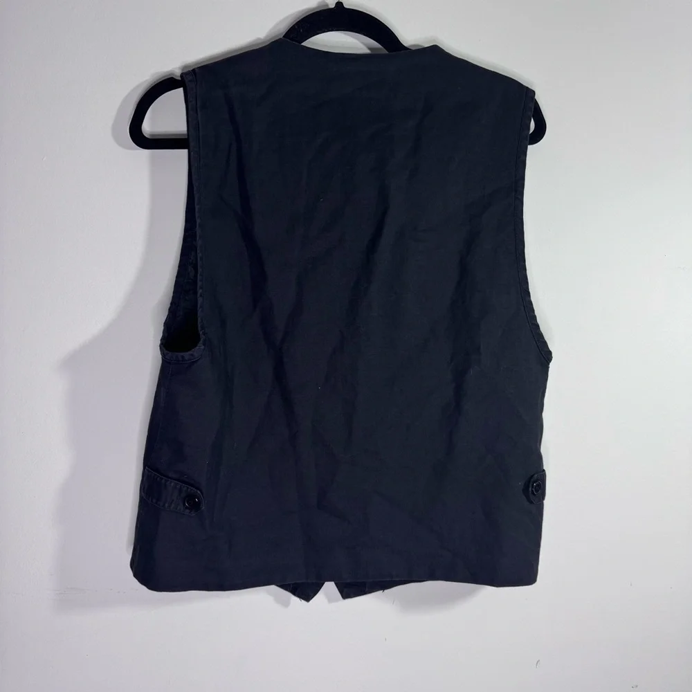 Vintage Focus 2000 Linen Vest Large Black Button Front Minimalist 90s